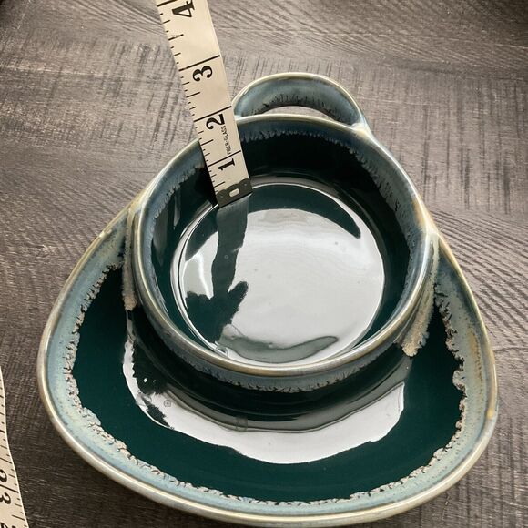 LTD Commodities Soup Cracker Bowl Chip Dip Drip Pottery Glaze Stoneware Green - Picture 5 of 7